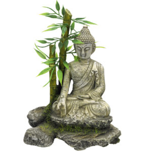 Akvariedekoration - Zen Statue med bamboo