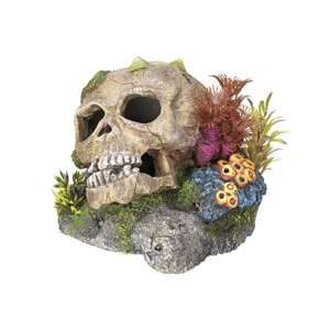Akvariedekoration - Scull, med plants