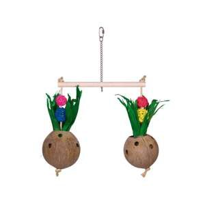 Kokosnødder med blomster og blade til papegøjer 50 x 40 cm