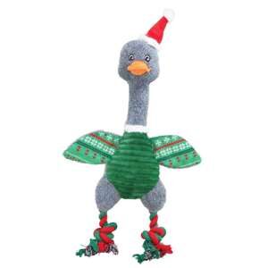 Plush Xmas goose with ropes, 42 cm
